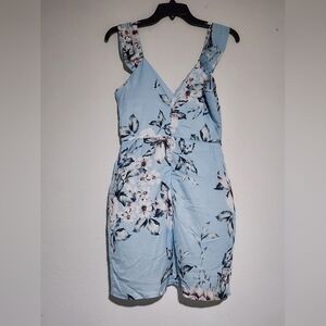 ElilyBazar Light Blue Floral Jumpsuit Extra Small